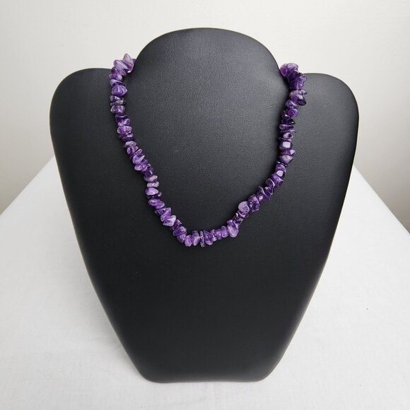 VTG Amethyst Large Tumbled Chip Necklace Dark Purple Chakra Energy Healing Gemst - Picture 1 of 9